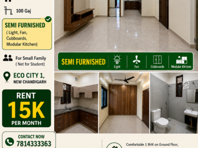 1 BHK Ground Floor Semi-Furnished for Rent | Eco City 1, New Chandigarh